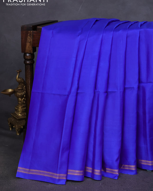 Pure Soft silk saree royal blue and orange with plain body and hand painted kalamkari pallu