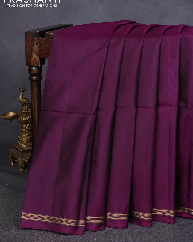 Pure Soft silk saree purple and yellow with plain body and hand painted kalamkari pallu