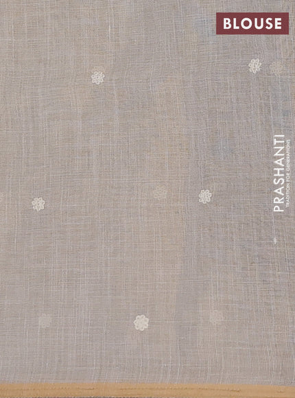 Linen cotton saree cream with embroidery buttas and embroidery pallu