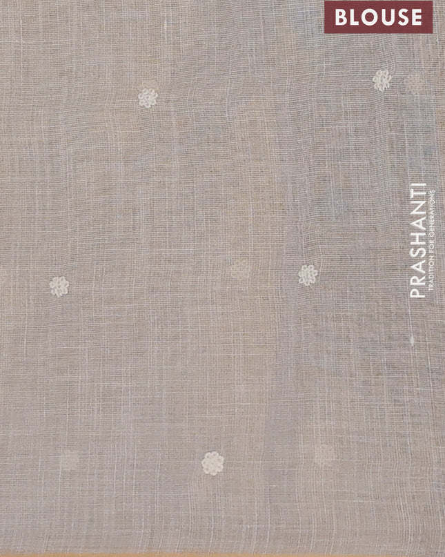 Linen cotton saree cream with embroidery buttas and embroidery pallu