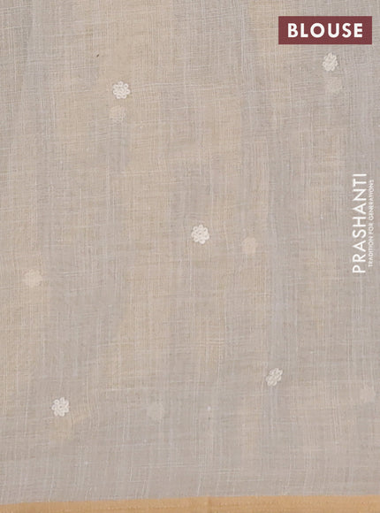 Linen cotton saree cream with embroidery buttas and embroidery pallu