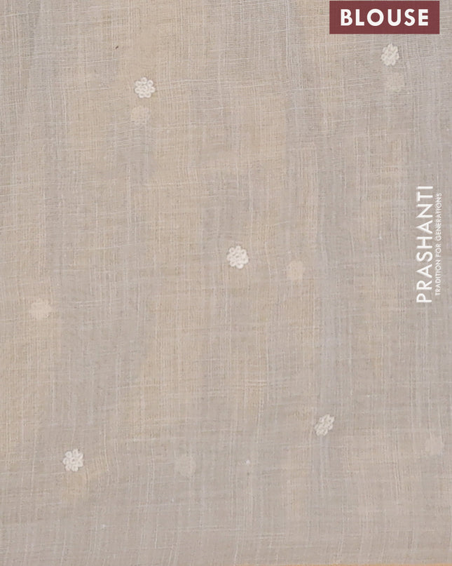 Linen cotton saree cream with embroidery buttas and embroidery pallu