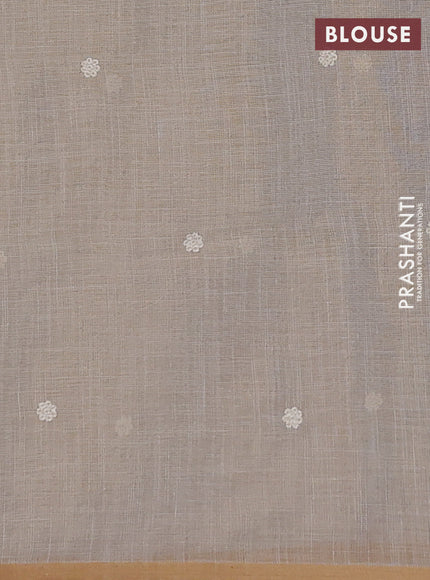 Linen cotton saree cream with embroidery buttas and embroidery pallu