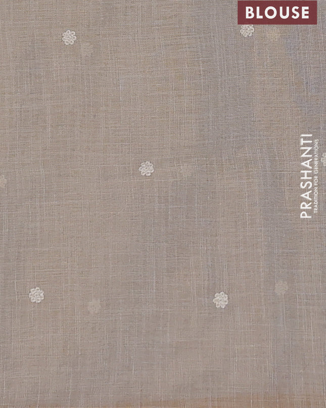 Linen cotton saree cream with embroidery buttas and embroidery pallu