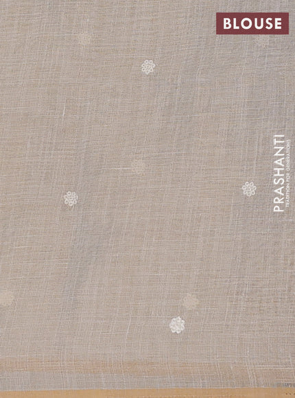 Linen cotton saree cream with embroidery buttas and embroidery pallu