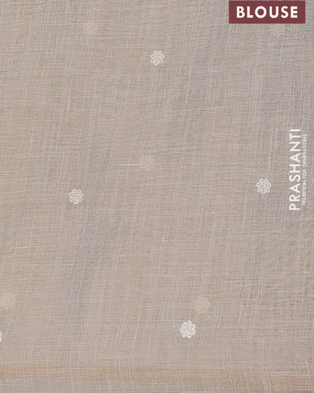 Linen cotton saree cream with embroidery buttas and embroidery pallu
