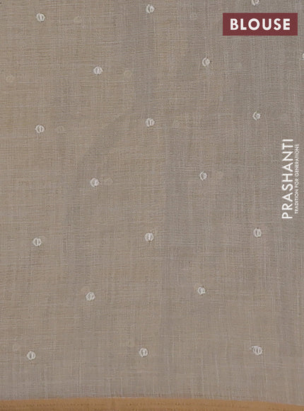 Linen cotton saree cream with embroidery buttas and embroidery pallu