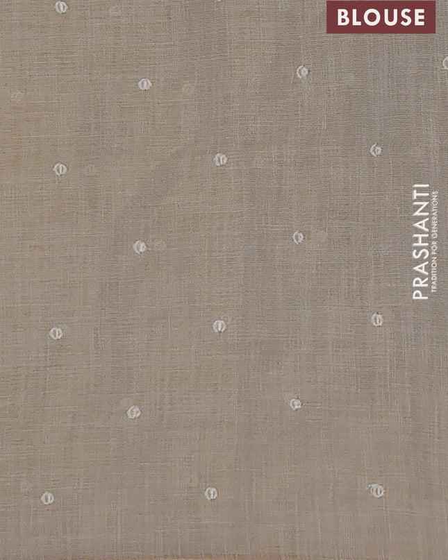 Linen cotton saree cream with embroidery buttas and embroidery pallu