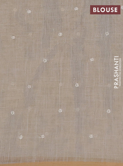 Linen cotton saree cream with embroidery buttas and embroidery pallu