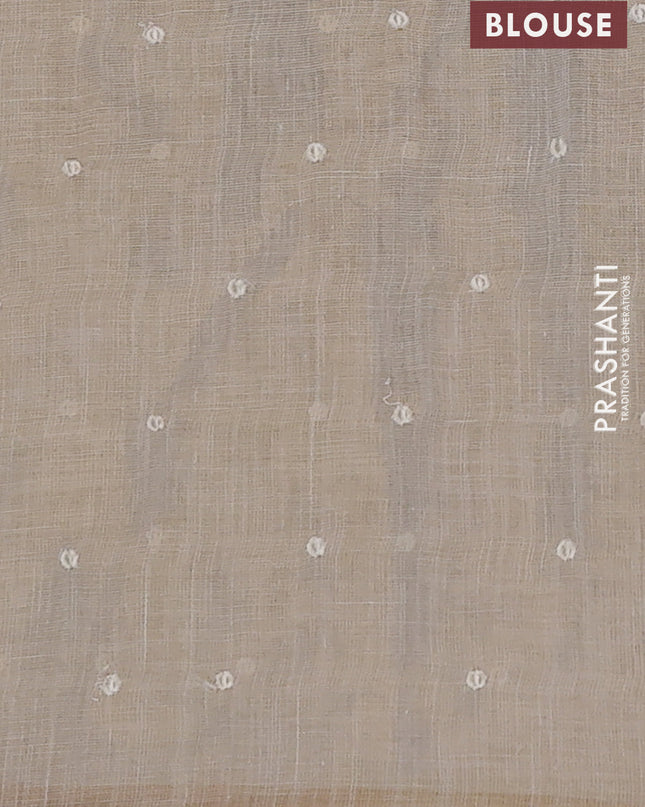 Linen cotton saree cream with embroidery buttas and embroidery pallu