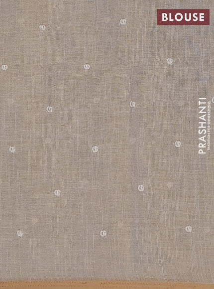 Linen cotton saree cream with embroidery buttas and embroidery pallu