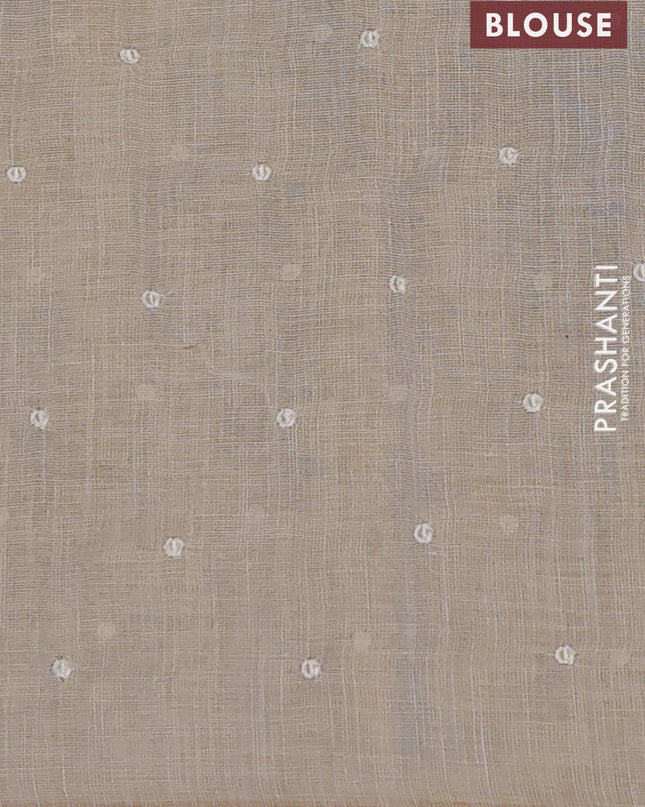 Linen cotton saree cream with embroidery buttas and embroidery pallu