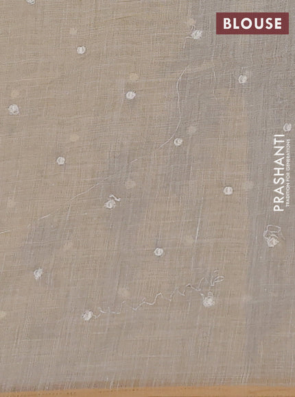 Linen cotton saree cream with embroidery buttas and embroidery pallu