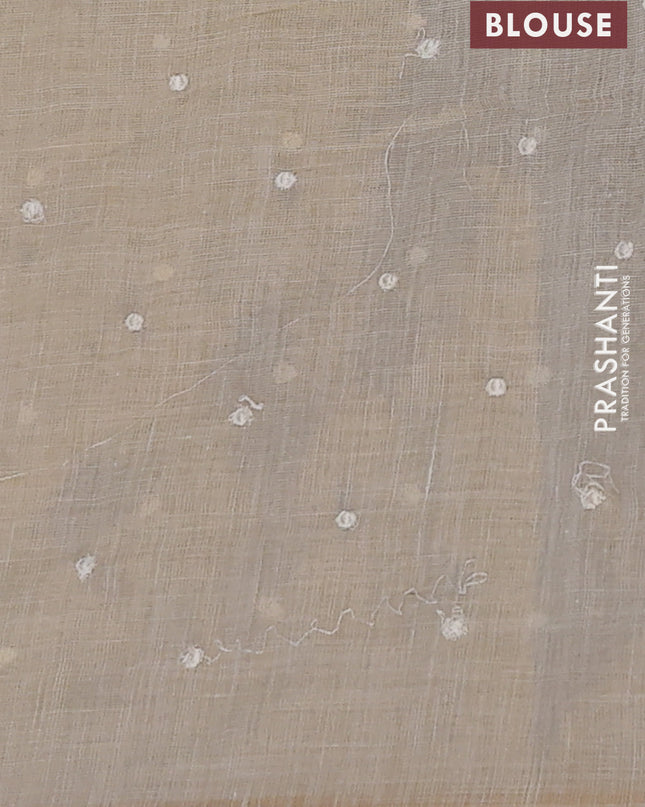 Linen cotton saree cream with embroidery buttas and embroidery pallu