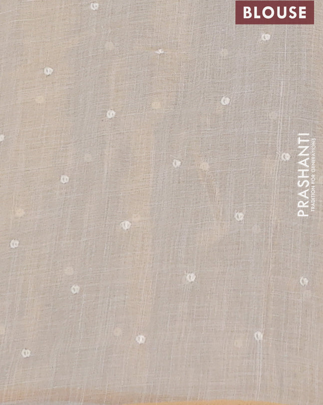 Linen cotton saree cream with embroidery buttas and embroidery pallu