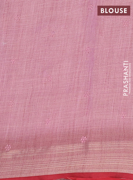 Linen cotton saree light pink and maroon with embroidery buttas and embroidery pallu