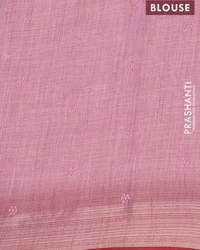 Linen cotton saree light pink and maroon with embroidery buttas and embroidery pallu
