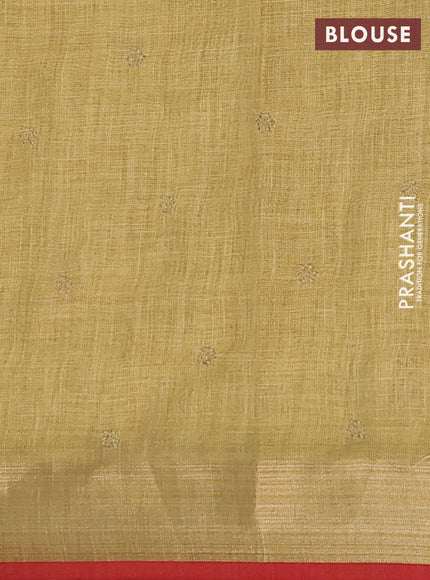 Linen cotton saree lime yellow and maroon with embroidery buttas and embroidery pallu