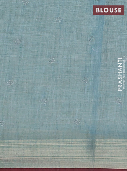 Linen cotton saree teal shade with embroidery buttas and embroidery pallu