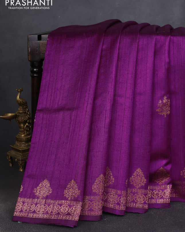 Banarasi raw silk saree purple with woven buttas and woven border