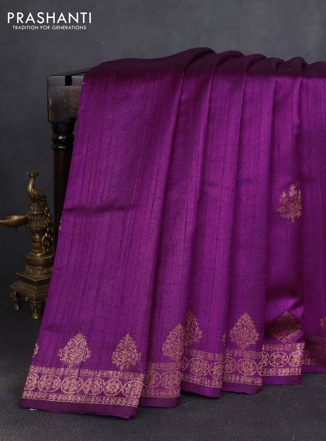 Banarasi raw silk saree purple with woven buttas and woven border