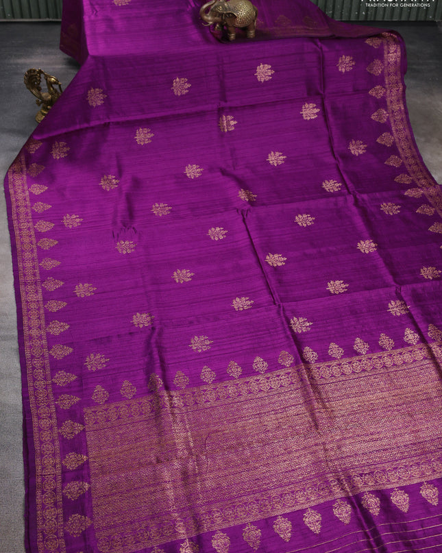 Banarasi raw silk saree purple with woven buttas and woven border