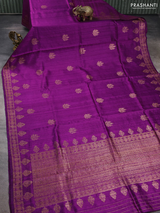 Banarasi raw silk saree purple with woven buttas and woven border