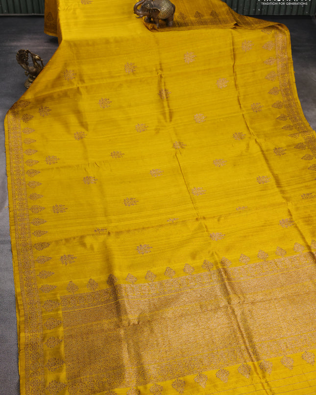 Banarasi raw silk saree yellow with woven buttas and woven border