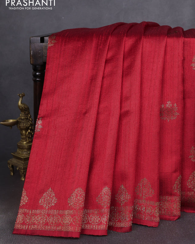 Banarasi raw silk saree red with woven buttas and woven border