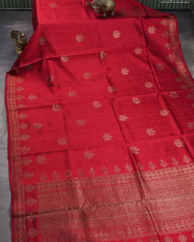 Banarasi raw silk saree red with woven buttas and woven border