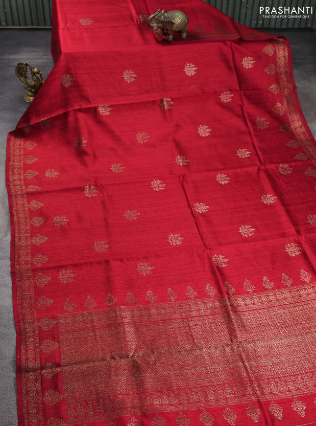 Banarasi raw silk saree red with woven buttas and woven border
