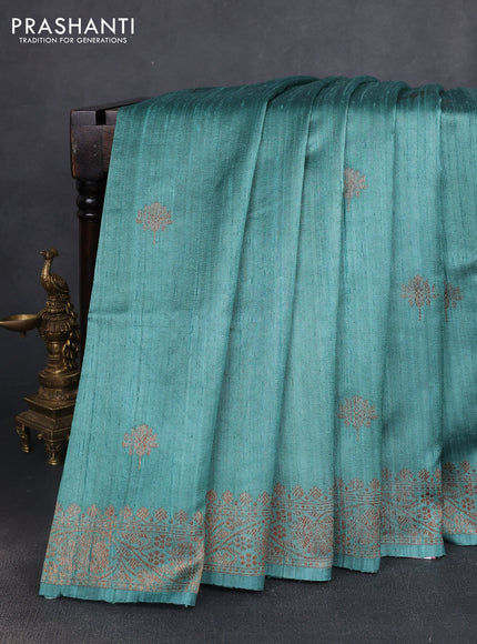 Banarasi raw silk saree teal shade with woven buttas and woven border