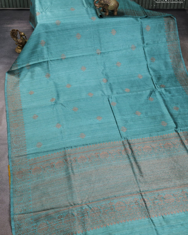 Banarasi raw silk saree teal shade with woven buttas and woven border