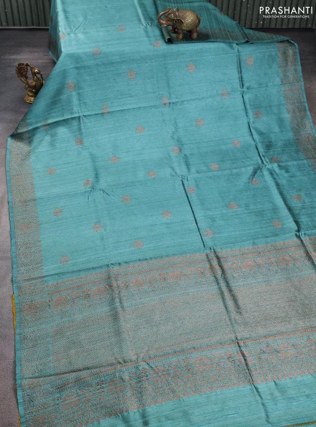 Banarasi raw silk saree teal shade with woven buttas and woven border