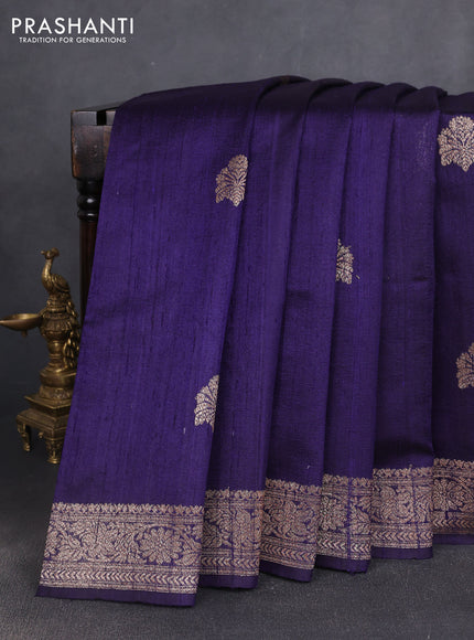 Banarasi raw silk saree navy blue with woven buttas and woven border