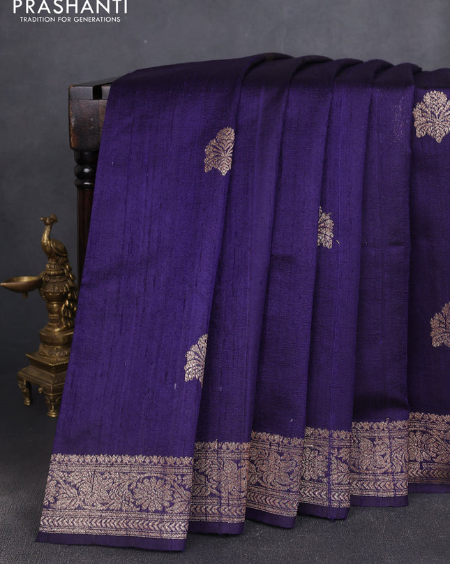 Banarasi raw silk saree navy blue with woven buttas and woven border