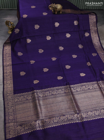 Banarasi raw silk saree navy blue with woven buttas and woven border