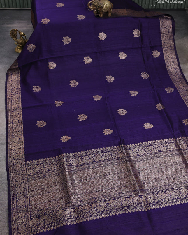 Banarasi raw silk saree navy blue with woven buttas and woven border