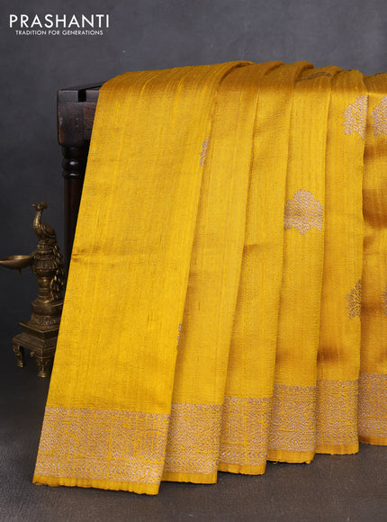 Banarasi raw silk saree yellow with woven buttas and woven border