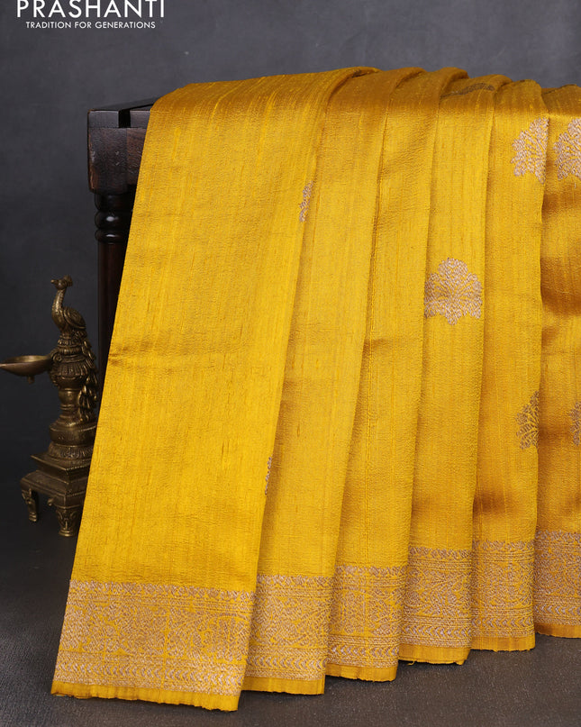 Banarasi raw silk saree yellow with woven buttas and woven border