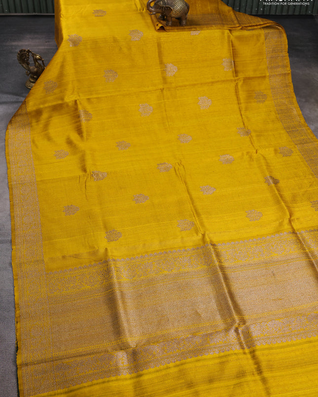 Banarasi raw silk saree yellow with woven buttas and woven border