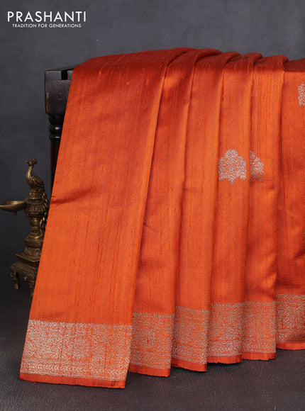 Banarasi raw silk saree orange with woven buttas and woven border