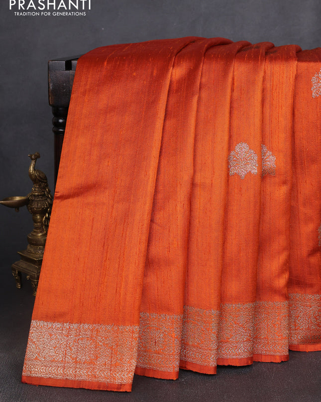 Banarasi raw silk saree orange with woven buttas and woven border