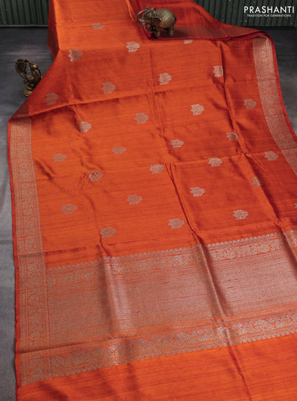 Banarasi raw silk saree orange with woven buttas and woven border