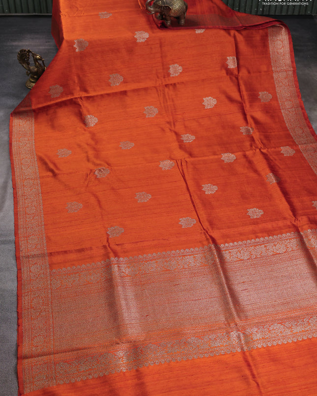 Banarasi raw silk saree orange with woven buttas and woven border
