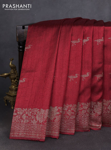 Banarasi raw silk saree maroon with woven buttas and woven border