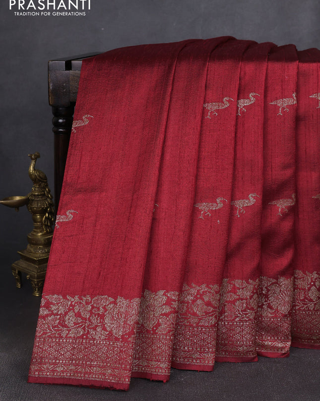 Banarasi raw silk saree maroon with woven buttas and woven border