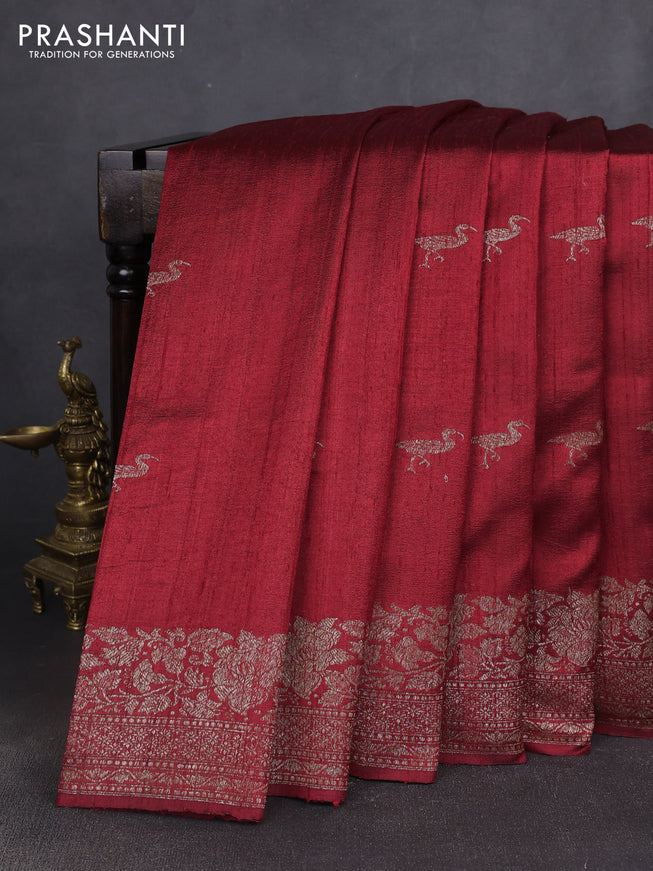 Banarasi raw silk saree maroon with woven buttas and woven border