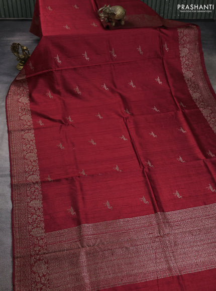 Banarasi raw silk saree maroon with woven buttas and woven border