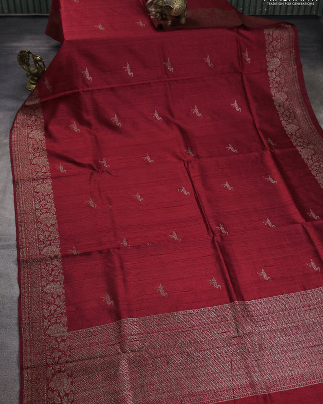 Banarasi raw silk saree maroon with woven buttas and woven border